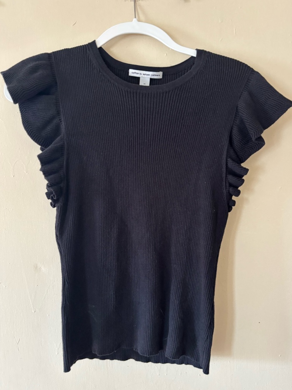 Autumn Cashmere Black Ribbed Ruffle Sleeve Tank